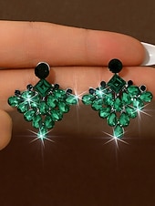 economico Orecchino da donna-orecchini da donna con cristalli color smeraldo - lussuosi pendenti di strass &amp;modelli di cerchi per feste glamour ed eventi serali