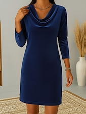  Damen Blau Hellblau Schwarz Herbst Winter Minikleid Shiftkleid Party Formell Formell Normale Passform Einfach Wasserfallausschnitt