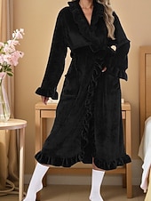 billiga Loungewear till damer-Dam Morgonrock Ledigt Ren färg Ficka Hem Dagligen Säng Långärmad Tröjkrage Svart Vit Rodnande Rosa Rubinrött Purpur Höst Vinter Lös passning