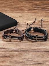 halpa Miesten korut-Miesten keinonahkainen ristirannekoru, säädettävä koko, kestävä ja tyylikäs, sopii erinomaisesti arkeen ja vapaa-aikaan