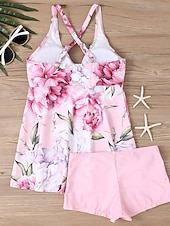 economico Tankini-Per donna Costumi da bagno Due pezzi Shorts Costume da bagno Senza schiena Vacanza Abbigliamento da Spiaggia Floreale Grafico Scollo a V Senza Maniche Costumi da bagno
