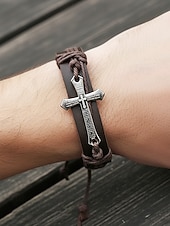 halpa Miesten korut-Miesten keinonahkainen ristirannekoru, säädettävä koko, kestävä ja tyylikäs, sopii erinomaisesti arkeen ja vapaa-aikaan