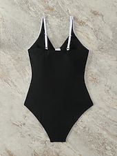 billige Onepiece badedrakter-Dame Én Delt Badedrakt Slankende Fargeblokk Monokini Høy Utskjæring Magekontroll Høy Midje Slim Ryggløs Elegant Ferie Fargeblokk Halterneck Ermeløs Badedrakt