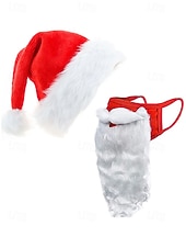 Недорогие Женские шляпы-Мужской рождественский комплект из шапки Санты и маски с бородой, красная плюшевая шапка с белым мехом, удобная маска для лица, аксессуар для праздничного костюма для рождественских вечеринок и праздничных мероприятий