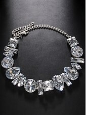 tanie Naszyjnik damski-damski srebrny komplet naszyjnika i kolczyków z kryształkami - efektowna, masywna biżuteria z kryształkami na imprezy, wesela i wieczorne wydarzenia