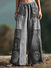  Per donna Gamba larga Chinos Vacanza Vintage Stile Etnico Lunghezza intera Vita Alta Coulisse Patchwork Stampa Inelastico Vacanza Formale Streetwear Blu Viola Grigio Verde Estate Primavera Autunno