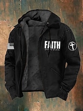 economico felpe 3d da uomo-Per uomo Felpa con cappuccio a zip intera Giacca in Pile Felpa con cappuccio in pile Nero Marrone Con Cappuccio Croce Bandiera Americana Fede Tasca Stampato Casuale Quotidiano Uscire Poliestere