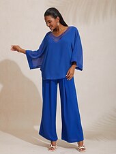 お買い得  ブラウス＆シャツ-シフォン カジュアル マジャル スリーブ ディープ V ブラウス