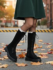 economico Stivali da combattimento-stivali alti fino al ginocchio con lacci marrone scuro da donna – stivali stile combattimento con suola spessa per outfit alla moda, passeggiate all'aperto, viaggi e uso quotidiano
