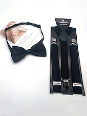 billiga Bröllop ACC-Herrset med hängslen och fluga i polyester, flera färger, perfekt för jul och formella evenemang