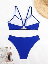 cheap Bikini Sets-Women's Bikini 2 Piece Swimsuit Cheeky Slim Backless Vacation Beach Wear Solid Color V Neck Sleeveless Bathing Suits