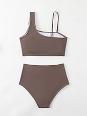 preiswerte Bikini-Sets-Damen Bikini 2-teiliges Badeanzug Frech Schlank Rückenfrei Urlaub Mode Einfarbiger Halterhals ärmellose Badeanzüge