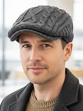 baratos Chapéus Masculinos-Gorro de tricô masculino – forrado com lã para maior aquecimento, diversas cores, design elegante em tricô trançado para atividades ao ar livre no inverno.