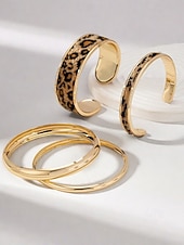 voordelige Damesarmband-Dames manchetarmbanden met luipaardprint in goudkleurige legering – set van 4, stijlvol dierenprintontwerp, perfect voor casual en avondkleding