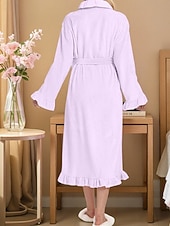 billiga Loungewear till damer-Dam Morgonrock Ledigt Ren färg Ficka Hem Dagligen Säng Långärmad Tröjkrage Svart Vit Rodnande Rosa Rubinrött Purpur Höst Vinter Lös passning