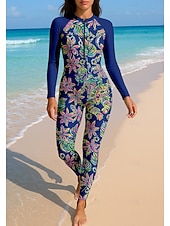 cheap One Pieces Rash Guards-Women's Rash Guard Full Body Swimwear Dive Skin Suit Floral Front Zip UPF50+ Quick Dry High Elasticity Long Sleeve Swimwear Surfing Diving Snorkeling Summer