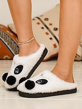 baratos Chinelos de mulher-Pantufas femininas fofas de panda de pelúcia – pantufas de inverno macias e quentinhas para usar em casa, estilo desenho animado aconchegante, presente de Natal para usar em casa e relaxar.