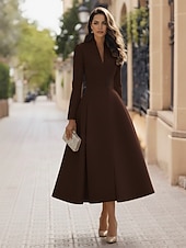 preiswerte Smokingkleider-Smokingkleid A-Linie Formell Stretch-Crêpe Elegant Vintage Langarm Tee-Länge Midi-Länge Königin Anne Doppelreihig