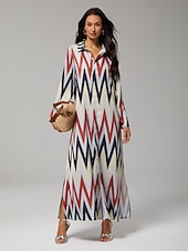 billiga Semesterklänningar-maxiklänning med geometriskt tryck i satäng