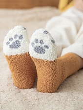 お買い得  レディースソックス-レディースコットンブレンドソックス、猫の足跡プリントデザインの6足セット、複数の色、柔らかくて快適な毎日の着用に最適