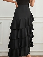 economico Gonne Formali-Per donna Elegante Moda Maxi Vita media Gonne Semplice Arricciato Inelastico Quotidiano Streetwear Vinaccia blu navy Nero Verde Estate