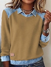 billige Enkle bluser-Dame Bluse Lapper عادي Årgang Stilfull Langermet Skjortekrage Vanlige topper Daglig Ferie Ut på byen Svart Gul Rød Brun Mørkegrå Høst Vinter