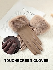 お買い得  レディース手袋-女性用フェイクファー手袋 - 柔らかくて心地よいフェイクレザー素材、複数の色から選択可能、クリスマス、パーティー、アウトドア活動のためのスタイリッシュで暖かい冬のアクセサリー