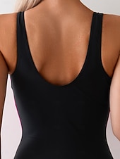 tanie Stroje kąpielowe jednoczęściowe-Jednoczęściowy kostium kąpielowy dla kobiet odchudzający z kolorowymi blokami monokini kontrola brzucha wysoki stan wąski bez pleców wakacyjny strój na plażę dekolt w serek bez rękawów