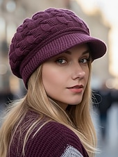 tanie Kapelusze damskie-Damska czapka z dzianiny akrylowej z podszewką z polaru, w wielu kolorach, wygodna i stylowa na święta Bożego Narodzenia i zimowe aktywności