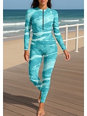 ieftine Rash guards One Piece-Pentru femei Bariere Iritatie Costume de baie pentru tot corpul Costum Scufundări din Piele Gradiant Fermoar Față Picior pe toată lungimea Spandex UPF50+ Uscare rapidă Înaltă Elasticitate Manșon Lung
