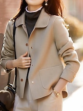 preiswerte Wintermäntel-Damen Freizeitjacke Bequem Atmungsaktiv Tasche Knöpfe Lässig Einfach Urlaub Straße Lässig Alltagskleidung Einreihig Kurz Umlegekragen Normale Passform Langarm Oberbekleidung Schwarz Beige Kaffee