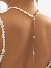 Недорогие Свадьба ACC-Женское жемчужное ожерелье с подвеской на шею — элегантное свадебное украшение с изящной цепочкой &amp;свисающие жемчужины, идеально подходящие для свадебных платьев и платьев с глубоким вырезом на спине