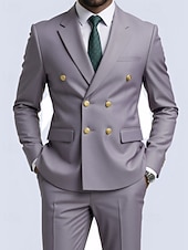 billige Herre Klassiske Blazere-Herre Blazer + kjolebukser Blazer drakter Virksomhet Cocktailfest Bryllupsfest 2 deler Mote Fritid Vår Høst Polyester عادي Lomme Knapper Bekvem Dobbeltkneppet Blazer Blå Mørkegrå Svart Hvit