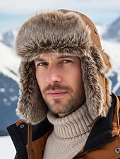 abordables Chapeaux pour hommes-Chapeau trappeur en fausse fourrure pour homme, chaud et élégant, disponible en noir et marron, parfait pour les temps froids et les activités hivernales en extérieur.