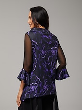 cheap Shirts,Tops &amp; Blouses-Women's Blouse Black Floral Print Stretch Chiffon Sleeves Bateau Neckline Casual Comfortable Spring Summer Fall Vacation
