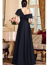 preiswerte Bodenlänge-A-Linie Bodenlang Knöchellänge Partykleid Cocktailkleid Kurzarm Schulterfrei Elegant Minimalistisch Formell Hochzeitsgast Satin Brautmutterkleid mit Einfarbig