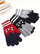 abordables Guantes de mujer-Guantes de punto para pantalla táctil para mujer, multicolor, diseño de gato, acogedor accesorio de invierno.