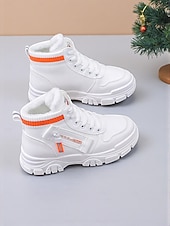 preiswerte Schnee- und Winterstiefel-Weiße, warme Damen-Sneaker mit hohem Schaft und Kunstfellfutter – trendige Winterschuhe mit klobiger Sohle für lässige Outdoor-Aktivitäten