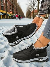economico Sneakers da donna-Sneakers invernali da donna in caldo pile foderate in bordeaux - comode scarpe da esterno comode e impermeabili slip-on per il freddo e i viaggi di Natale