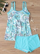 رخيصةأون مايوهات تانكيني-بدلة سباحة نسائية تانكيني قطعتين شورتات تحكم في البطن عالية الخصر نحيف بدون ظهر ملابس شاطئ إجازة مزينة بأنماط بيزلي برقبة على شكل حرف U بدون أكمام