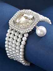 זול יום האהבה-צמיד חרוזים פנינים לנשים עם קריסטל גדול - תכשיט יד אלגנטי משובץ אבני חן למסיבה, ערב ואירועי קוקטייל