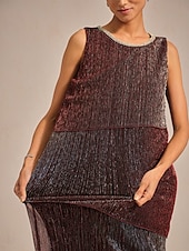  Dámské Maxi šaty Úpletové šaty Elegantní Večerní oslava Svatební host Koktejlový večírek Jiskřivý Vícevrstvé Kov Volný Pevná barva Bez rukávů Tričkový Vínově rudá