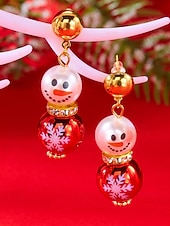 olcso Női fülbevaló-női karácsonyi hóember fülbevalók – ötvözet piros, zöld és fehér gyöngyökkel, tökéletesek ünnepi bulikra és ünnepi alkalmakra