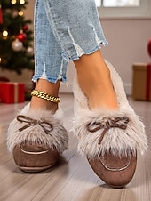 preiswerte Ballerinas für Damen-Damen Loafer Klassische Loafer Weiche Schuhe Komfortschuhe Weihnachten Täglich Schleife Flacher Absatz Runde Zehe Lässig Komfort Kunstpelz Kunstwildleder Loafer Rot orange Mandelfarben Schwarz