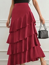 economico Gonne Formali-Per donna Elegante Moda Maxi Vita media Gonne Semplice Arricciato Inelastico Quotidiano Streetwear Vinaccia blu navy Nero Verde Estate