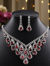 abordables Collier pour femme-Ensemble collier et boucles d'oreilles pendantes en argent plaqué violet pour femme - bijoux de mariée élégants en cristal pour mariages, bals de fin d'année et soirées habillées