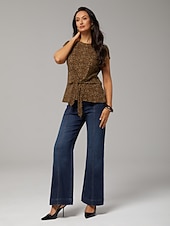 お買い得  アート＆デザインのブラウス-オールコットンのヒョウ柄ツイストデザイントップス、バケーション