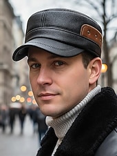 رخيصةأون قبعات رجالية-قبعة شتوية للرجال من الجلد الصناعي مع أغطية أذن قابلة للطي - أنيقة ودافئة ومريحة للطقس البارد - مثالية للأنشطة الخارجية والارتداء اليومي