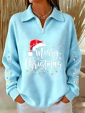 olcso Karácsonyi pulóverek és pulóverek-Női Pulóver pulóver Grafika Karácsonyfa Alkalmi Hosszú ujj Fél cipzár Normál felsők Hétköznapi Sport Szabadság Medence Fekete Arcpír rózsaszín Rubin Lóhere Ősz Tél