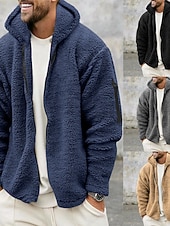 baratos Jaquetas Casuais-Homens Casaco de inverno Casaco de pelúcia Jaqueta casual Ao ar livre Casual Térmico / Quente Bolsos Zip Completo Outono Inverno Tecido Roupa de rua Diário Com Capuz Padrão Preto Azul Marinha cáqui